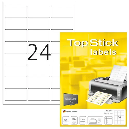 TopStick 8777: 64x34 mm Labels A4 zum Bedrucken selbstklebend 2400 Etiketten
