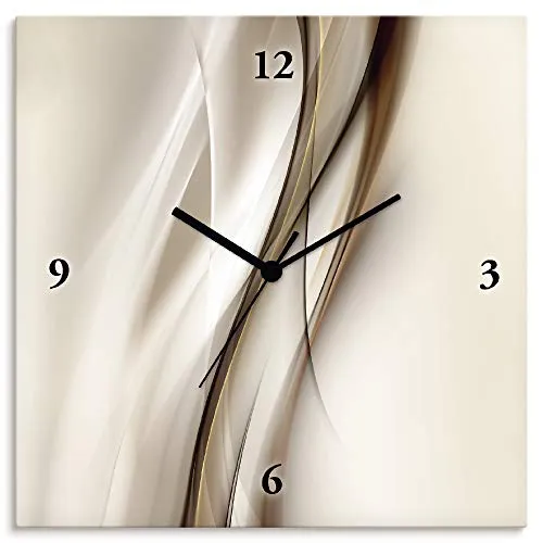 ARTLAND Wanduhr ohne Tickgeräusche Alu Quarzuhr 30x30 cm Quadratisch Lautlos Design Welle Abstrakt Modern Ausgefallen T9LI