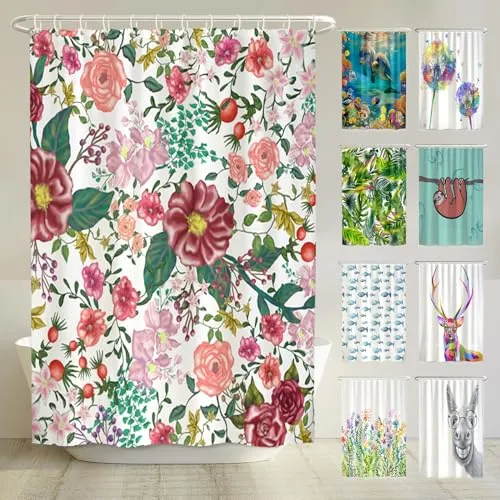 arteneur® Rote Rosen Duschvorhang 180x200 cm - Duschvorhang mit Anti-Schimmel-Beschichtung, blickdicht und wasserdicht. Hergestellt aus 100% recyceltem Polyester, inkl. 12 Ringe und E-Book mit Reinigungstipps.