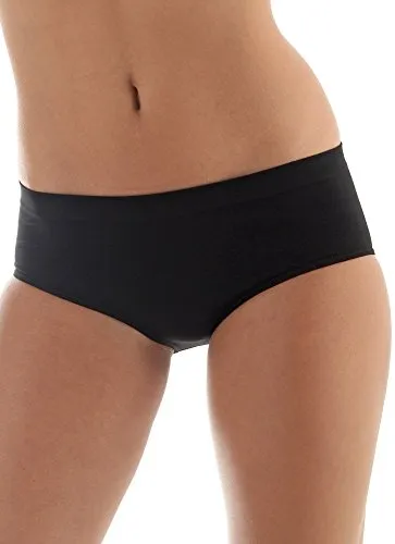 BRUBECK Damen Hipster Panties schwarz | Unterhose atmungsaktiv | Baumwolle Schlüpfer | Nahtlose Schwarze Slips für Frauen | Womens Panties Cotton | 80% Baumwolle | Gr. M, Black | HI00090A