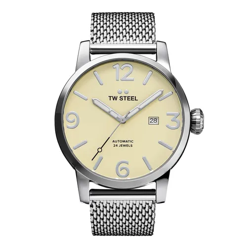 TW Steel MB6 Armbanduhr - MB6, - Armbanduhren für Herren mit automatischem Seiko NH35 Uhrwerk, 10 ATM wasserdicht, robustes 316L Stahlgehäuse und stilvolles cremefarbenes Zifferblatt.