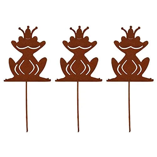 UNUS Gartenstecker Rost Frösche im 3er Set