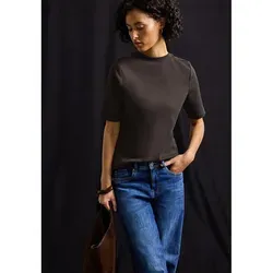 STREET ONE Damen T-Shirt, Gr. 38, deep roast braun - Klassisches hüftbedeckendes T-Shirt aus 95% Baumwolle mit Rippstruktur. Ideal für Büro und Freizeit, atmungsaktiv und pflegeleicht.