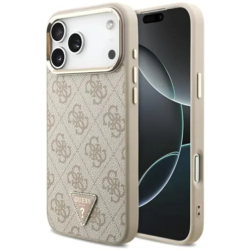 Guess iPhone 17 Pro Max Handyhülle mit Strass Triangle Logo - Smartphone-Hüllen: Elegante PU-Hülle mit 4G-Muster und Strass-Logo, bietet hervorragenden Schutz und rutschfesten Halt für dein iPhone 17 Pro Max.