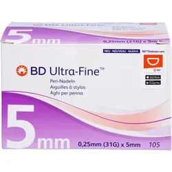 BD Ultra-Fine Pen-Nadeln 5 mm 31 G - 105 Stück - Arzneimittel: Extra dünne Kanülenwand mit EasyFlow-Technologie für doppelt so schnellen Insulinfluss und weniger Kraftaufwand beim Injektionsprozess.