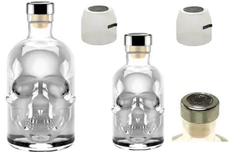 Geniess-Bar! Totenkopf Flasche Skull leer 0,5 L & 0,2 L Profi Set mit Titan Kappe u. Schrumpfkapsel Piraten Schädel