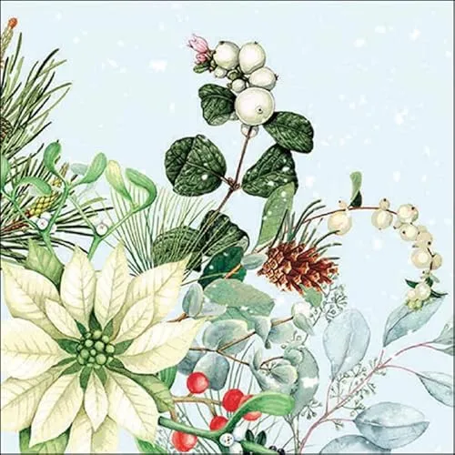 Ambiente Serviette Papier 33x33 cm Tissue 3lagig Weihnachten Blumen serie white poinsettia Tischdekoration Bastelarbeiten Decoupage