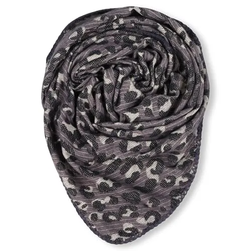malito - Damen Modeschal - weicher Dreiecksschal Unifarben & Leo Print - langer flauschiger XXL Winterschal S601 - (Leo Dunkelgrau)