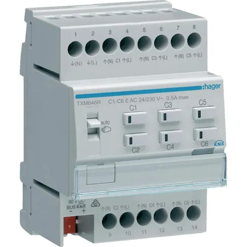 Hager Heizungsaktor 6fach KNX easy mit Regler - Sonstige Elektroinstallationsartikel mit 6 Kanälen zur geräuschlosen Ansteuerung von Stellantrieben, ideal für präzise Temperaturregelung in bis zu 12 Zonen.