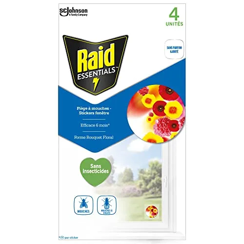 Raid Essentials Fliegenfalle Fenstersticker für Zuhause, Blumenstrauß, Fensteraufkleber, 4 Aufkleber