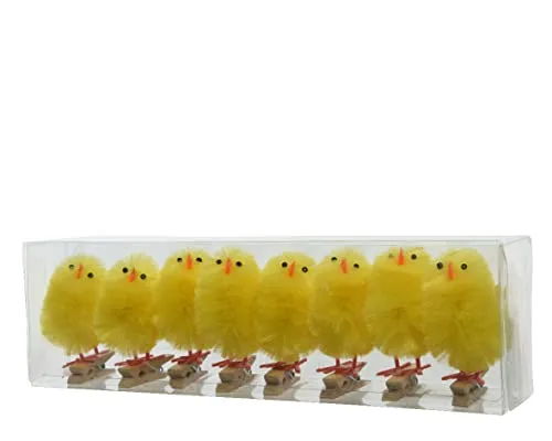 Decoris Küken 4cm x 8 Stück Chenille mit Holzklammer Osterdeko Osterküken zum Basteln gelb