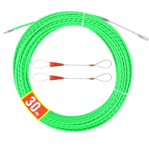 30M Einziehspirale Kabeleinziehhilfe, RISVOWO Polyester Einziehdraht mit 2 Führungsfeder Einziehband φ4,5mm 4,5 mm Durchmesser, elektrischer Drahtzieher, Elektriker, Nadel, Spiralbindung, flexibel