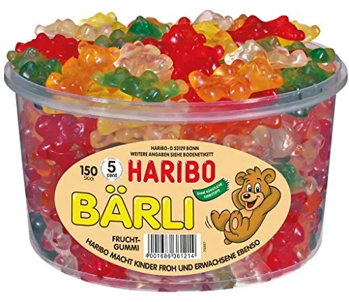 Haribo - Bärli - große Gummibärchen - Fruchtgummi, 150 Stück 1200g in der Runddose