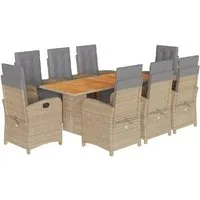 vidaXL 9-tlg. Garten-Essgruppe mit Kissen Beige - Bequeme 9-teilige Garten-Essgruppe aus langlebigem PE-Rattan mit verstellbaren Stühlen und abnehmbaren Kissenbezügen. Ideal für entspannte Stunden im Freien!