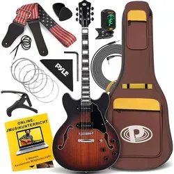 Pyle E Gitarre Set mit Cutaway–Jazz Electric Guitar Set with Cutaway, E Gitarre Set mit E Gitarren Verstärker, Gitarren Tasche, Tonabnehmer,Stim...