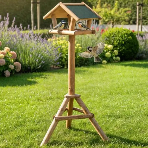 Zooprinz Vogelhaus XXL mit Ständer - Wetterfestes Futterhaus für Vögel - Tierhäuser für den Outdoor-Einsatz, mit massivem Holzständer und wasserabweisendem Material, perfekt für die Fütterung von Vögeln im Garten.