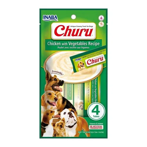 Inaba Dog Churu 4p Leckerli Paste für Hunde 4x14g mit Huhn und Gemüse