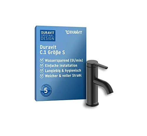 Duravit Einhebel-Waschtischmischer C.1 S in Schwarz Matt - Elegante Badarmatur mit Zugstangen-Ablaufgarnitur, zeitloses Design und hohe Funktionalität für Ihr modernes Badezimmer.