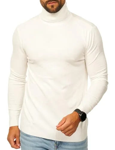 behype. Herren Rollkragenpullover als Strickpullover in Feinstrick - Langarmshirt Pulli Slim-Fit - Winterpullover Rollkragenshirt - Casual & Business Rolli DC_2800-Weiß-L
