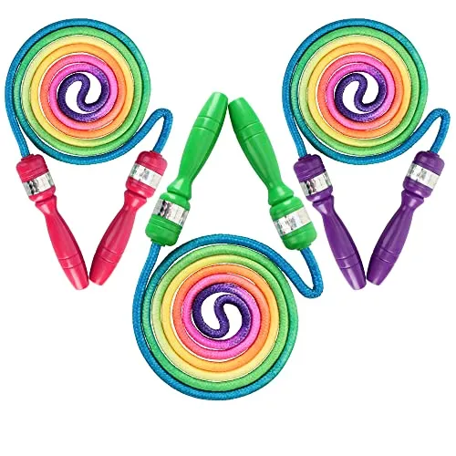 com-four® 3x Springseile für Kinder - Sprungseile in Regenbogenfarben - Hüpf- und Gymnastikseil - Springschnur 210 cm - Trainingseil [Auswahl variiert] (03 Stück - bunt)