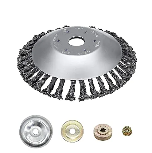 Ellxen Edelstahl Unkrautbürste Unkrauttrimmer Motorsense Freischneider 150 x 25,4 MM Kegel,mit 4 Stück Adaptern,Twist Wildkrautbürste Kann Unkraut und Moos Effektiv Entfernen (6 Zoll)