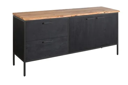 Sideboard 179x85cm Massivholz Akazie schwarz mit Baumkante natur NEU OVP!!!