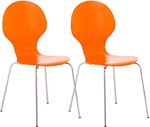 CLP 2X Stapelstuhl Diego I - Konferenzstuhl mit Holzsitz und stabilem Metallgestell - Bürostühle für Konferenzen und Wartezimmer, ergonomisch und platzsparend stapelbar. Pflegeleichte Sitzfläche in Orange für hohen Sitzkomfort und stilvolles Design.