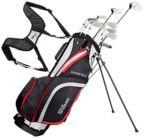 Wilson Anfänger-Amazon Exclusive Komplettsatz, 10 Golfschläger mit Carrybag, Herren, Rechtshand, Stretch XL, schwarz/grau/rot, WGG157548