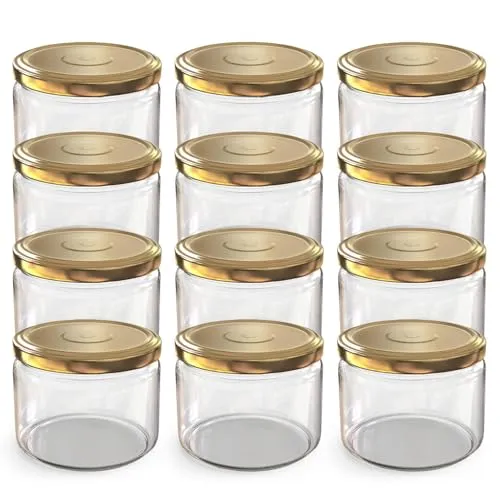 Oputec 12 x 282 ml Einmachgläser mit Schraubdeckel Gold – Perfekt für Marmeladen, Konfitüren und mehr, kleine Gläser mit Deckel, ideal als Marmeladengläser und Dip-Schraubgläser