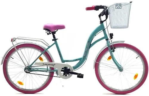 T&Y Trade Cityrad 24 Zoll für Mädchen - Citybike mit 3-Gang Shimano Nabenschaltung, ideal für Alltag und Ausflüge. Ausgestattet mit LED-Beleuchtung, Gepäckträger und Korb für höchsten Komfort.
