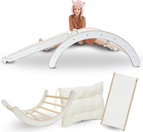 MAMOI® Klettergerüst Indoor 3 in 1 SET. Montessori Kletterbogen mit Kissen, Indoor Spielplatz 1-3 Jahre und Rutsche für Kinder.