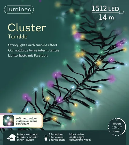 Lumineo CLUSTER TWINKLE Lichterkette 1512 LED 14m BUNT