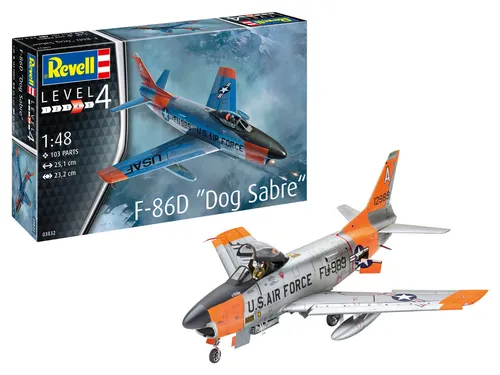 Revell F-86D Dog Sabre 1:48 Bausatz - Flugzeuge: Detaillierter Bausatz des legendären Düsenflugzeugs F-86D Dog Sabre im Maßstab 1:48 für Modellbau-Enthusiasten.