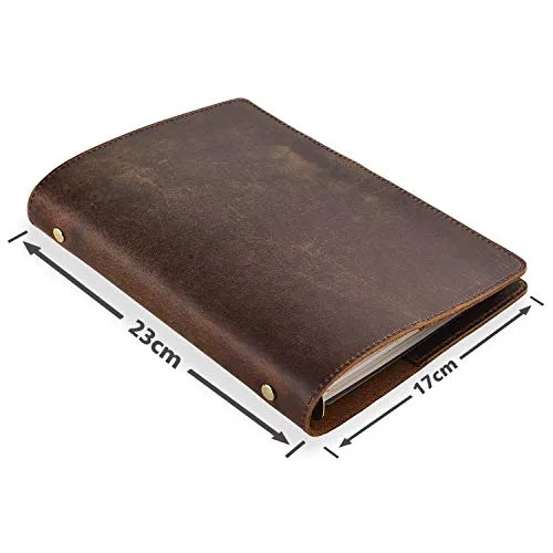 Produktbild Anzhi Handgefertigtes Leder Ringbuch A5, Notizbuch mit Lederhülle, 23 x 17 cm, nachfüllbar mit 6-fach Ringbuch
