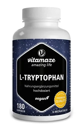 L-Tryptophan 500 mg hochdosiert vegan Kapseln - Nahrungsergänzungsmittel zur Unterstützung der Serotoninproduktion, ideal bei Stress und zur Förderung des Wohlbefindens. Hochdosiert und vegan für optimale Verträglichkeit.