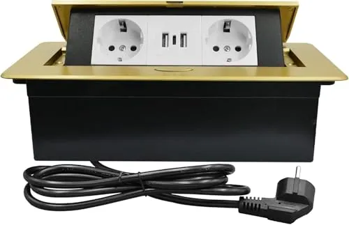 CHENGPI Einbausteckdose Versenkbar - Steckdose mit 2 Euro-Steckdosen und 2 USB-Anschlüssen, platzsparend und ideal für Küche und Büro, sorgt für Ordnung ohne Kabelsalat.