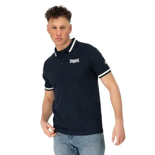 Lonsdale Causton Kurzarm-Poloshirt Blau L - Poloshirt aus hochwertiger Baumwolle mit farblich abgesetzten Stickereien und Bündchen für hohen Tragekomfort - ideal für aktive Freizeit.