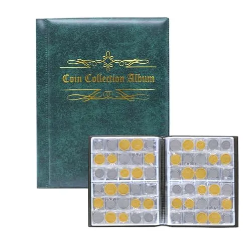 Stück münzen aufbewahrung, Münzalbum Münzsammlung Münzen Sammelalbum Euro Münz Aufbewahrung für Münzen 25mm, coin album,aufbewahrung für münzen (Grün) 480