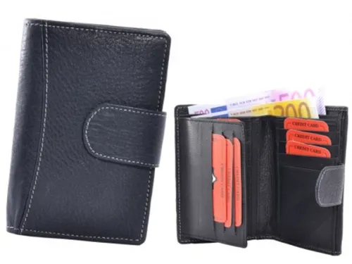 Geldbörse Mittlere Damenbörse Rind Leder - schwarz (1-tlg)