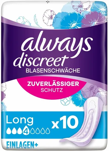 Always Discreet Inkontinenz Einlagen+ Long 10 Stück | Slipeinlagen Schutz