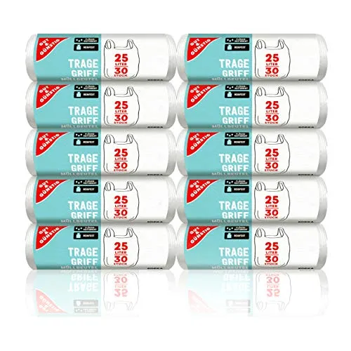 Gut & Günstig Tragegriff Müllbeutel 25L (30 Stück) - 10er Pack (10x 30 Stück) reißfest und flüssigkeitsdicht