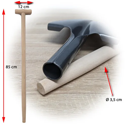 Spatenstiel Ersatz Spaten Holz Stiel Esche T-Griff 85cm Ø 35mm konisch zulaufend