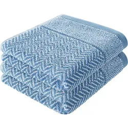 herzbach home Handtuch Set 100% Baumwolle Gemustert (Blau/Weiß) - Frottiertuch Set mit 2 Handtüchern (50x100 cm), aus 100% hochwertiger Baumwolle, besonders flauschig und saugfähig, ideal für ein stilvolles Bad.