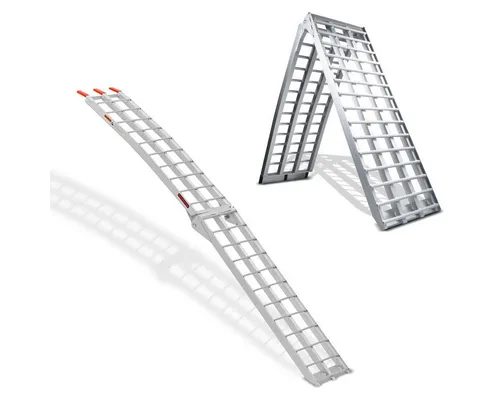 ConStands Alu Auffahrrampe Set für Motorräder und Quads - Praktisches Set mit zwei Alu Auffahrrampen: hohe Tragkraft bis 680 kg und 340 kg, klappbar für einfachen Transport. Ideal zum sicheren Verladen von Motorrädern, Scootern und Quads.
