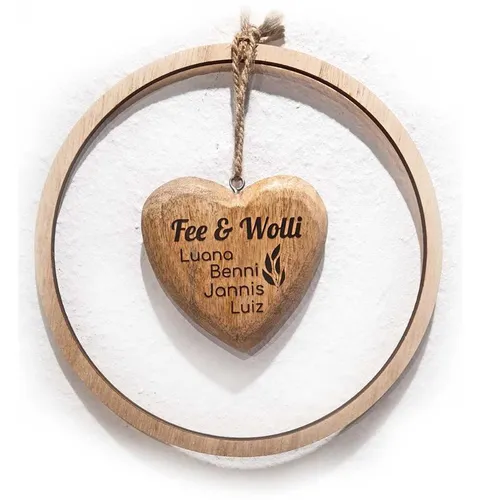 Deko Ring individualisierbar 24cm mit Wunschtext auf Holz Herz | Loop Deko