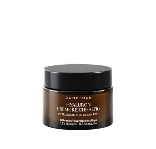 JUNGLÜCK Hyaluron Creme Hochdosiert - Anti Aging Feuchtigkeitscreme - Tagespflege mit 0,5% Hyaluron, BIO Aloe Vera und BIO Shea Butter für intensive Feuchtigkeit und ein ausgeglichenes Hautgefühl. Ideal für alle Hauttypen und nachhaltig produziert.