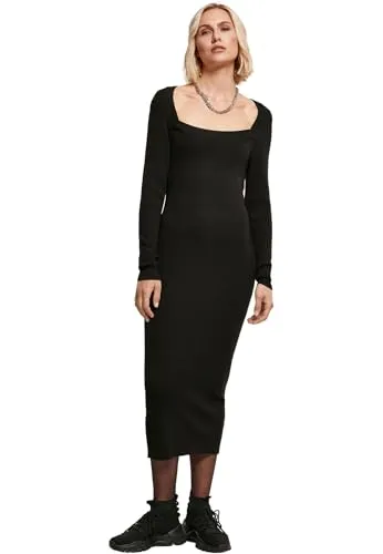 Urban Classics Damen Kleid Ladies Long Knit Dress Black 5XL