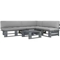 vidaXL 4-tlg. Paletten-Lounge-Set Grau aus imprägniertem Kiefernholz - Entspannen Sie stilvoll mit diesem robusten Paletten-Lounge-Set für Innen- und Außenbereiche. Das witterungsbeständige Kiefernholz und die bequemen Kissen bieten optimalen Komfort und Langlebigkeit.