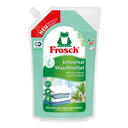 Frosch Universal Waschmittel 1,44 Liter - Beutel, 24 Waschladungen - Ergiebiges Universal Waschmittel für 24 Waschladungen, ideal für fast alle Textilien. Entfernt zuverlässig Schmutz und Gerüche, schonend zu Fasern und Farben.