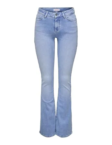 ONLY Onlblush Mid Flared DNM Tai198 Noos - Ausgestellte Jeans für Damen - Damen-Jeanshosen, lässiger Mid Flared Schnitt mit Gürtelschlaufen und mittlerer Taille für perfekten Tragekomfort.